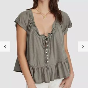 Free People Charlie Tee Army Sage size Large NWT
